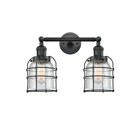 A large image of the Innovations Lighting 208 Small Bell Cage Matte Black / Seedy