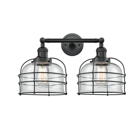 A large image of the Innovations Lighting 208 Large Bell Cage Matte Black / Clear