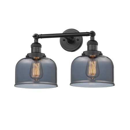 A large image of the Innovations Lighting 208 Large Bell Matte Black / Plated Smoked