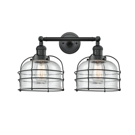 A large image of the Innovations Lighting 208 Large Bell Cage Matte Black / Seedy