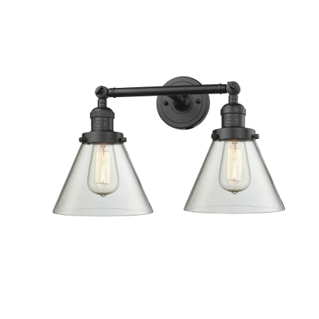 A large image of the Innovations Lighting 208 Large Cone Oiled Rubbed Bronze / Clear