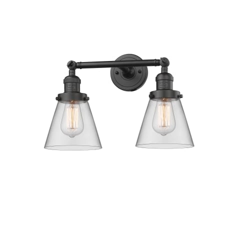 A large image of the Innovations Lighting 208 Small Cone Oiled Rubbed Bronze / Clear