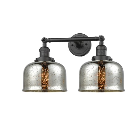 A large image of the Innovations Lighting 208 Large Bell Oil Rubbed Bronze / Silver Plated Mercury