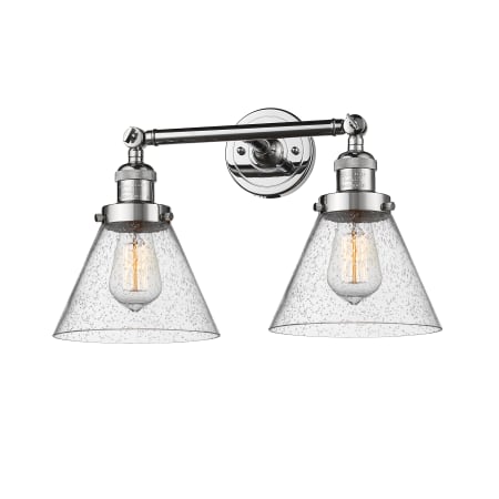 A large image of the Innovations Lighting 208 Large Cone Polished Chrome / Seedy