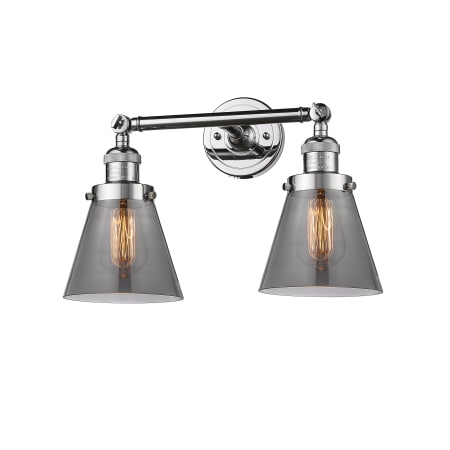 A large image of the Innovations Lighting 208 Small Cone Polished Chrome / Smoked