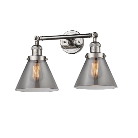 A large image of the Innovations Lighting 208 Large Cone Polished Nickel / Smoked