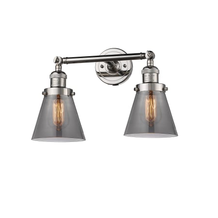 A large image of the Innovations Lighting 208 Small Cone Polished Nickel / Smoked