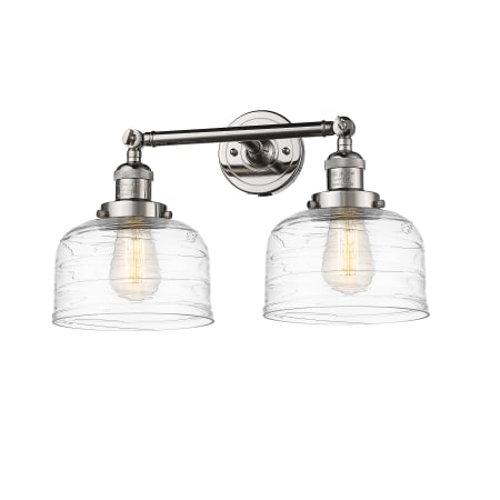 A large image of the Innovations Lighting 208-12-19 Bell Vanity Polished Nickel / Clear Deco Swirl