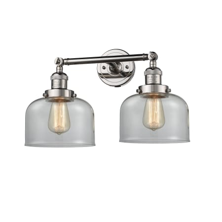 A large image of the Innovations Lighting 208 Large Bell Polished Nickel / Clear