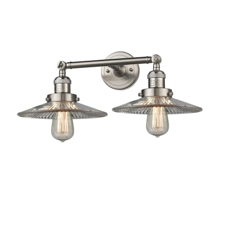 A large image of the Innovations Lighting 208 Halophane Satin Brushed Nickel / Halophane