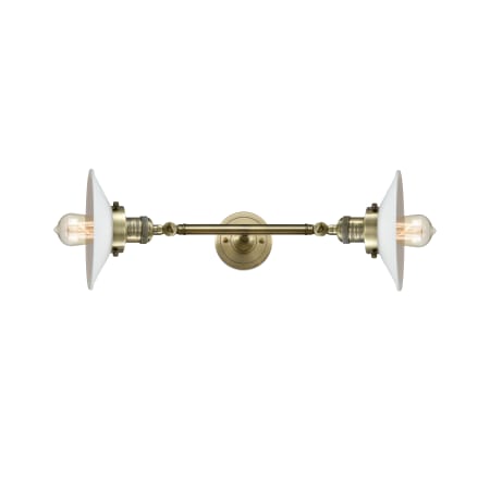 A large image of the Innovations Lighting 208L Halophane Antique Brass / Matte White