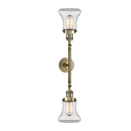 A large image of the Innovations Lighting 208L Bellmont Antique Brass / Clear