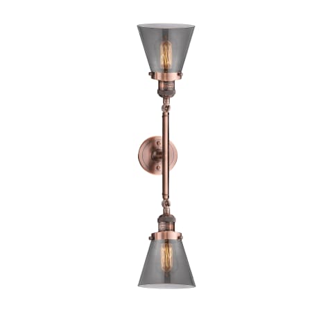 A large image of the Innovations Lighting 208L Small Cone Antique Copper / Smoked
