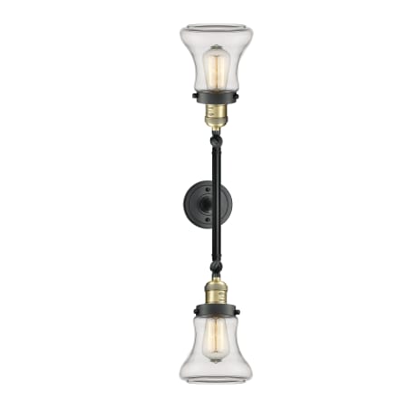 A large image of the Innovations Lighting 208L Bellmont Black Antique Brass / Clear