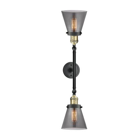 A large image of the Innovations Lighting 208L Small Cone Black Antique Brass / Smoked