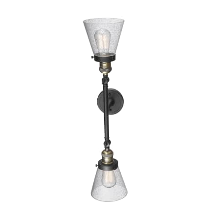 A large image of the Innovations Lighting 208L Small Cone Black Antique Brass / Seedy