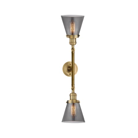 A large image of the Innovations Lighting 208L Small Cone Brushed Brass / Smoked