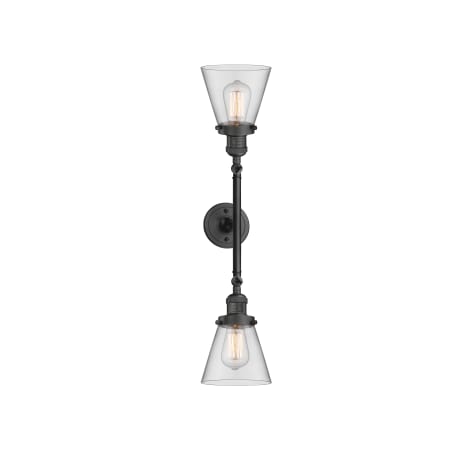 A large image of the Innovations Lighting 208L Small Cone Oil Rubbed Bronze / Clear