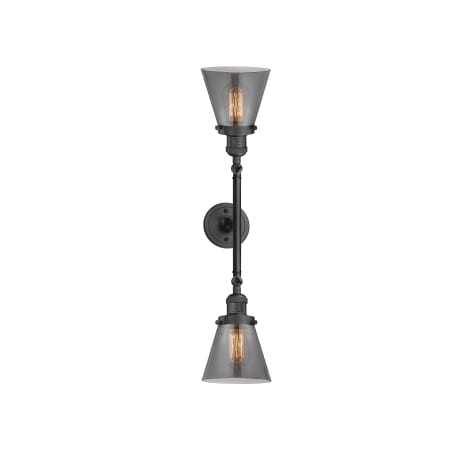 A large image of the Innovations Lighting 208L Small Cone Oil Rubbed Bronze / Smoked