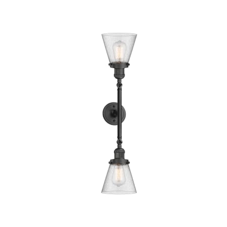 A large image of the Innovations Lighting 208L Small Cone Oil Rubbed Bronze / Seedy