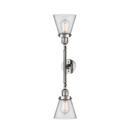 A large image of the Innovations Lighting 208L Small Cone Polished Nickel / Clear