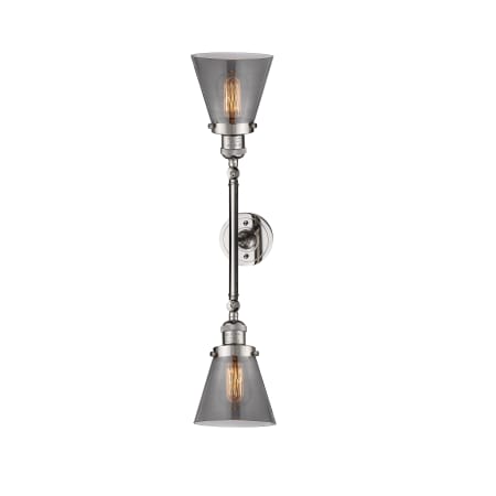 A large image of the Innovations Lighting 208L Small Cone Polished Nickel / Smoked
