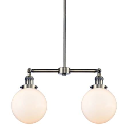 A large image of the Innovations Lighting 209-8 Beacon Antique Brass / Gloss White