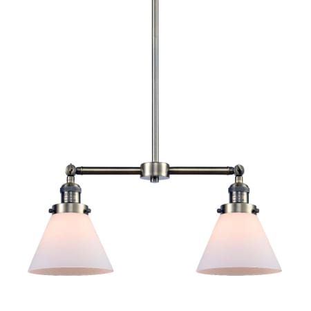 A large image of the Innovations Lighting 209 Large Cone Antique Brass / Matte White Cased