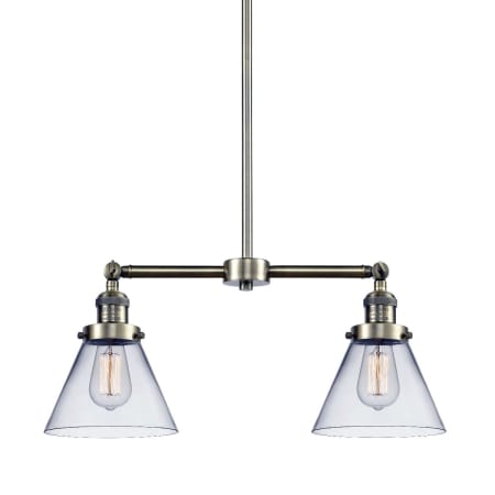 A large image of the Innovations Lighting 209 Large Cone Antique Brass / Clear