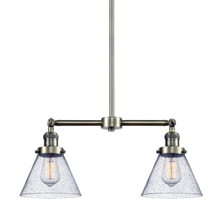 A large image of the Innovations Lighting 209 Large Cone Antique Brass / Seedy