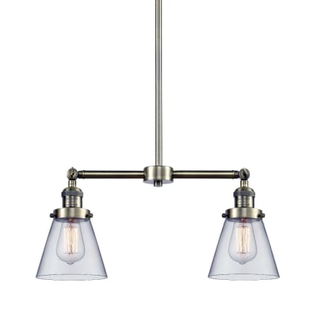 A large image of the Innovations Lighting 209 Small Cone Antique Brass / Clear