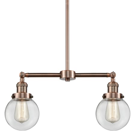A large image of the Innovations Lighting 209-6 Beacon Antique Copper / Clear