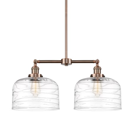 A large image of the Innovations Lighting 209-10-21-L Bell Linear Antique Copper / Clear Deco Swirl