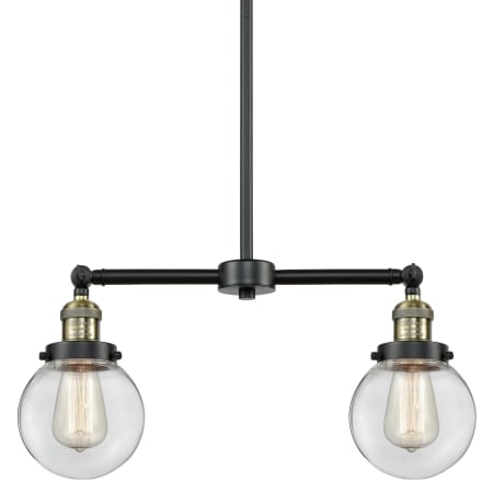 A large image of the Innovations Lighting 209-6 Beacon Black / Antique Brass / Clear