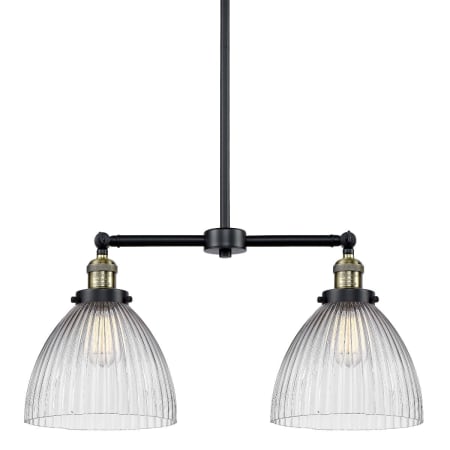 A large image of the Innovations Lighting 209 Seneca Falls Black / Antique Brass / Clear Halophane