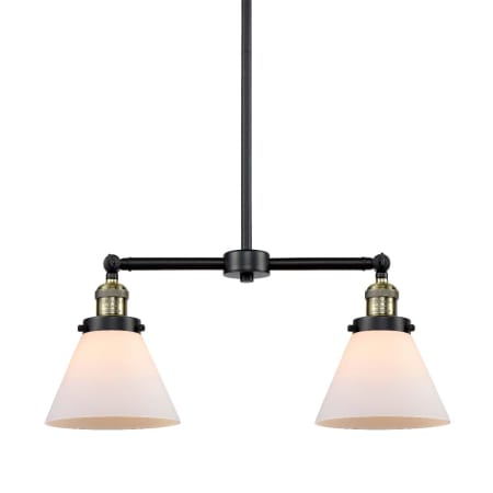 A large image of the Innovations Lighting 209 Large Cone Black / Antique Brass / Matte White Cased