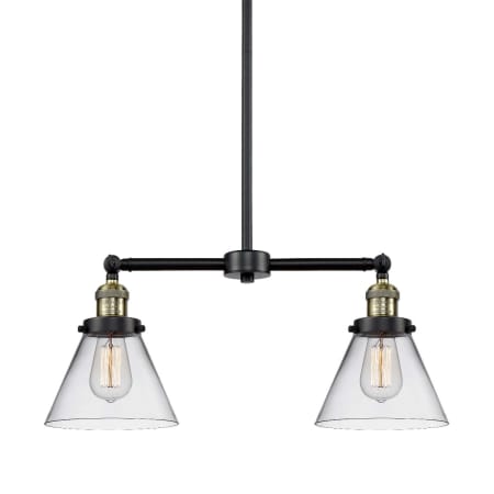 A large image of the Innovations Lighting 209 Large Cone Black / Antique Brass / Clear