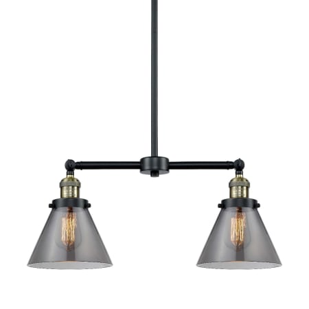 A large image of the Innovations Lighting 209 Large Cone Black / Antique Brass / Smoked