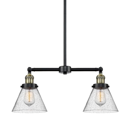 A large image of the Innovations Lighting 209 Large Cone Black / Antique Brass / Seedy