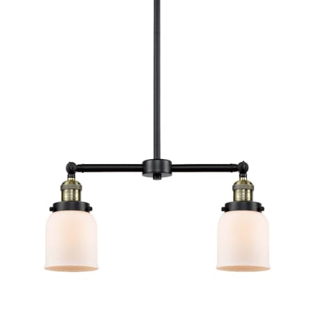 A large image of the Innovations Lighting 209 Small Bell Black / Antique Brass / Matte White Cased