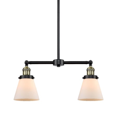 A large image of the Innovations Lighting 209 Small Cone Black / Antique Brass / Matte White Cased