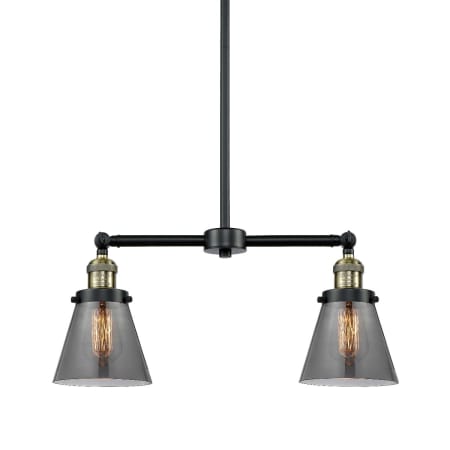 A large image of the Innovations Lighting 209 Small Cone Black / Antique Brass / Smoked