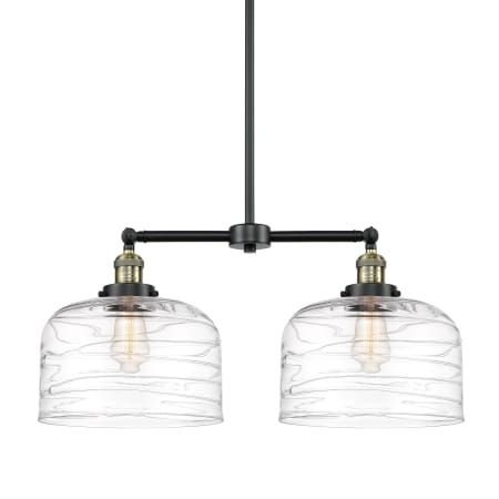 A large image of the Innovations Lighting 209-10-21-L Bell Linear Black Antique Brass / Clear Deco Swirl
