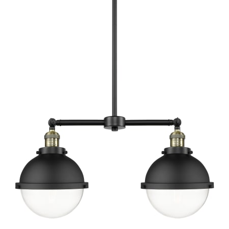 A large image of the Innovations Lighting 209-13-18 Hampden Linear Black Antique Brass / Clear