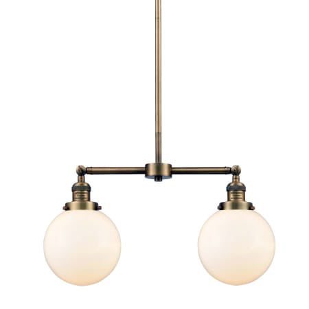 A large image of the Innovations Lighting 209-8 Beacon Brushed Brass / Gloss White