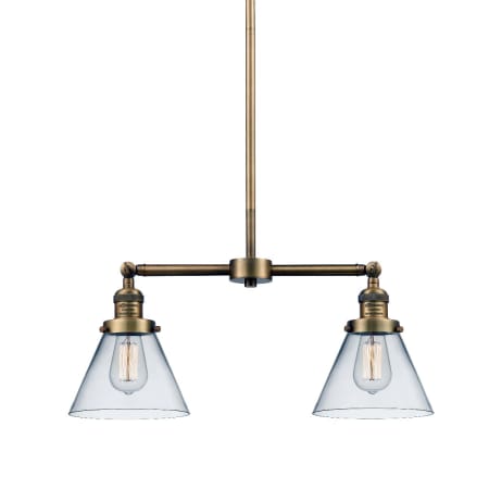 A large image of the Innovations Lighting 209 Large Cone Brushed Brass / Clear