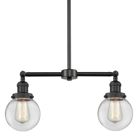 A large image of the Innovations Lighting 209-6 Beacon Matte Black / Clear