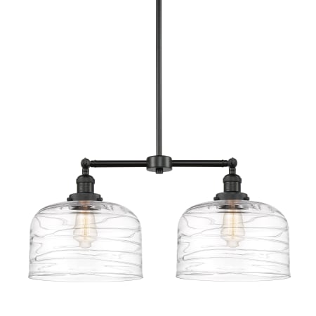 A large image of the Innovations Lighting 209--10-21-L Bell Linear Matte Black / Clear Deco Swirl