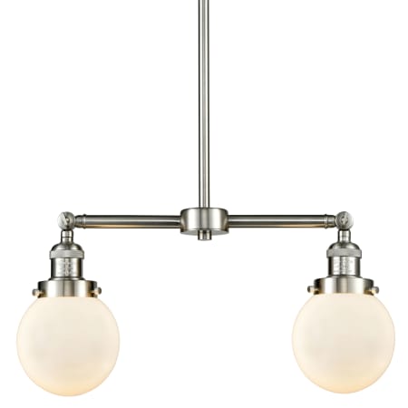 A large image of the Innovations Lighting 209-6 Beacon Brushed Satin Nickel / Gloss White