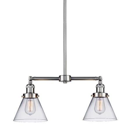 A large image of the Innovations Lighting 209 Large Cone Brushed Satin Nickel / Clear